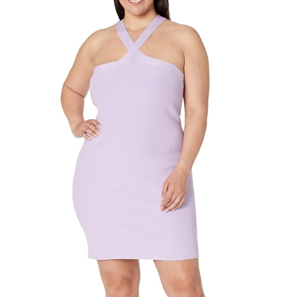 PLUS SIZE Ribbed Lilac Halter Neck Bodycon Sweater Dress